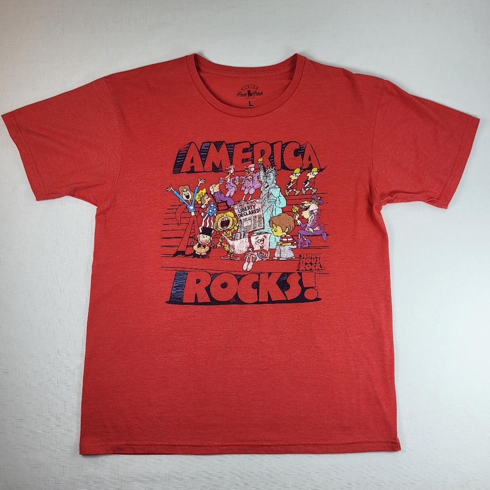 America Rocks Red T-SHIRT Mens Size L Schoolhouse Rock Front Porch Design